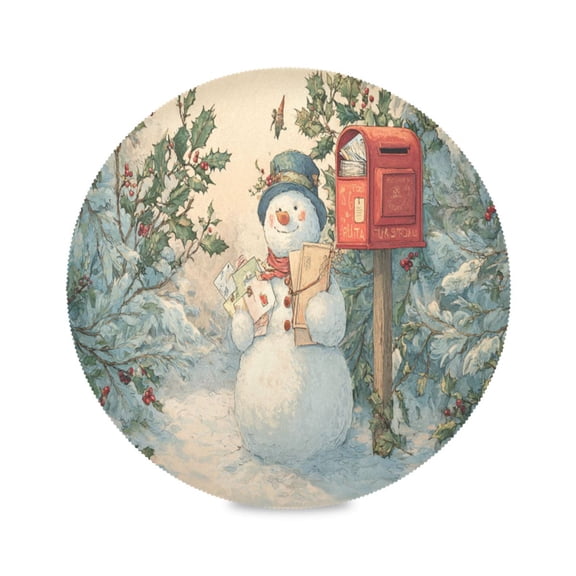Wobogo Snowman Postman Round Placemats Set of 1 Heat Resistant Washable Kitchen Table Decorations 15.4in