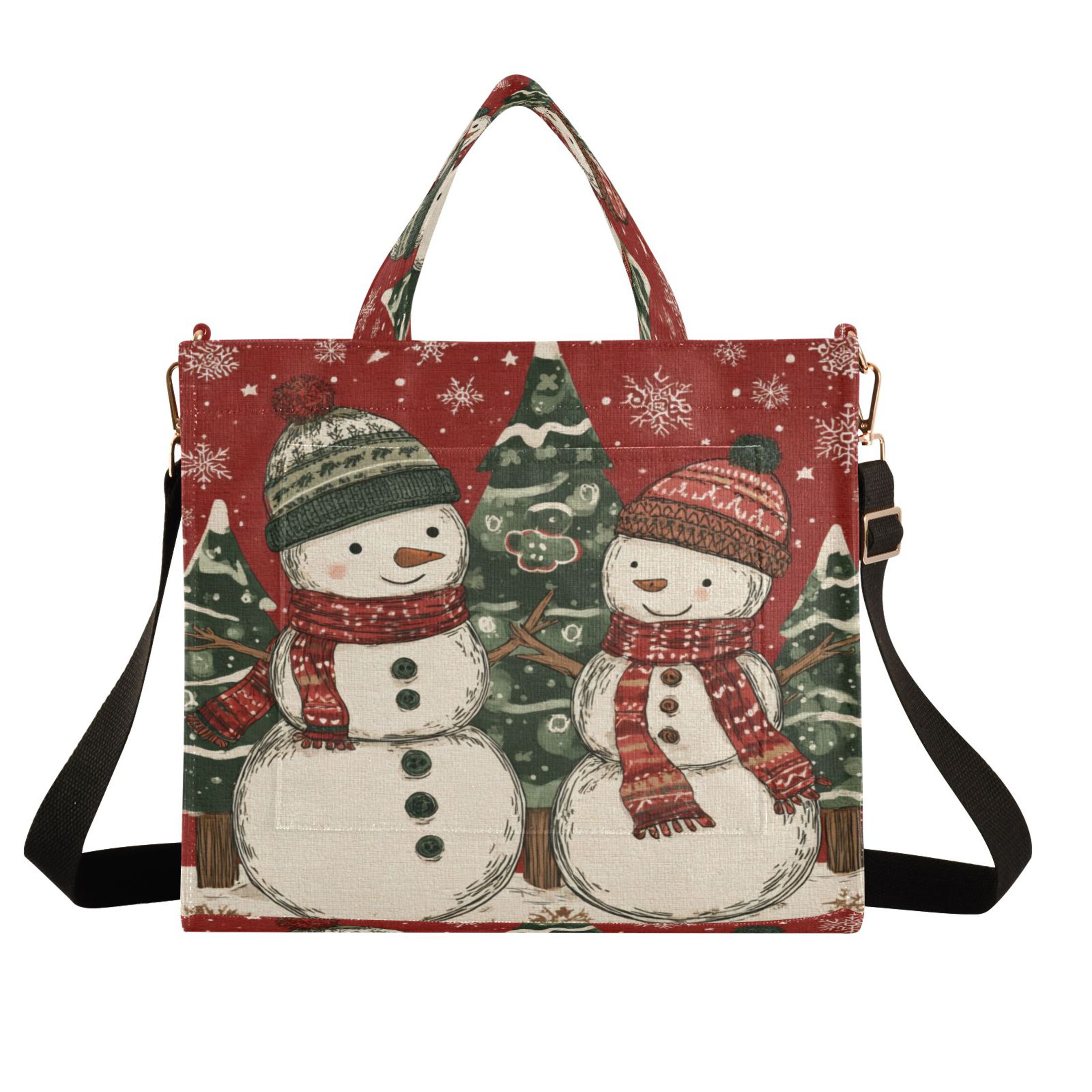 Wobogo Snowman Twins Corduroy Tote Bag for Women Travel Crossbody Bag Purse Women Shoulder Bags Work Handbags Daily Commuter Bag 10.2×9inch