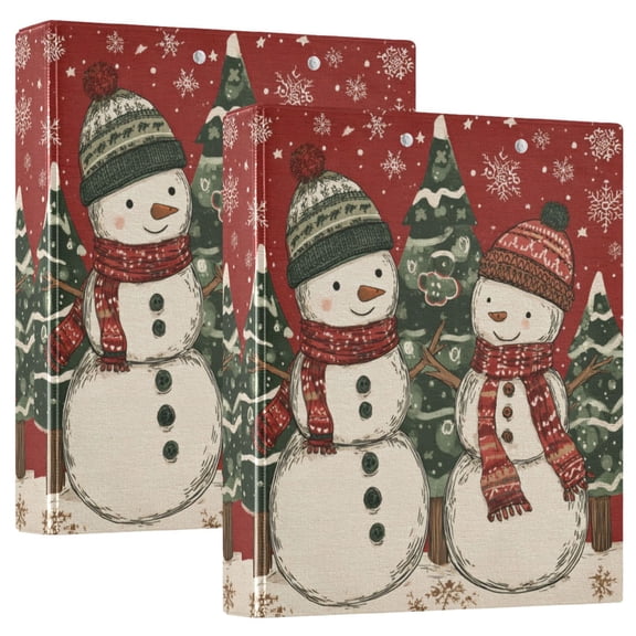 Wobogo Snowman Twins File Folders Extra Large Capacity to Hold 200 Sheets of Documents Hard Shell Ring Binder for School Home Office