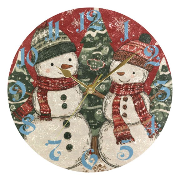 Wobogo Snowman Twins Wall Clock 10in Silent Mechanism Battery Operated Retro Style for Living Room Bedroom and Kitchen Gold Pointer