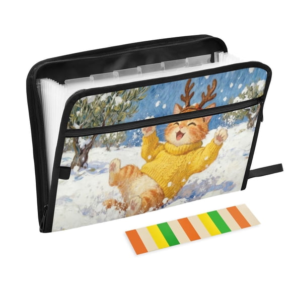 Wobogo Snowy Fun Kitten Expanding File Folder Letter Size Accordion Filing Organizer 13 Pocket Separate Organ Pocket