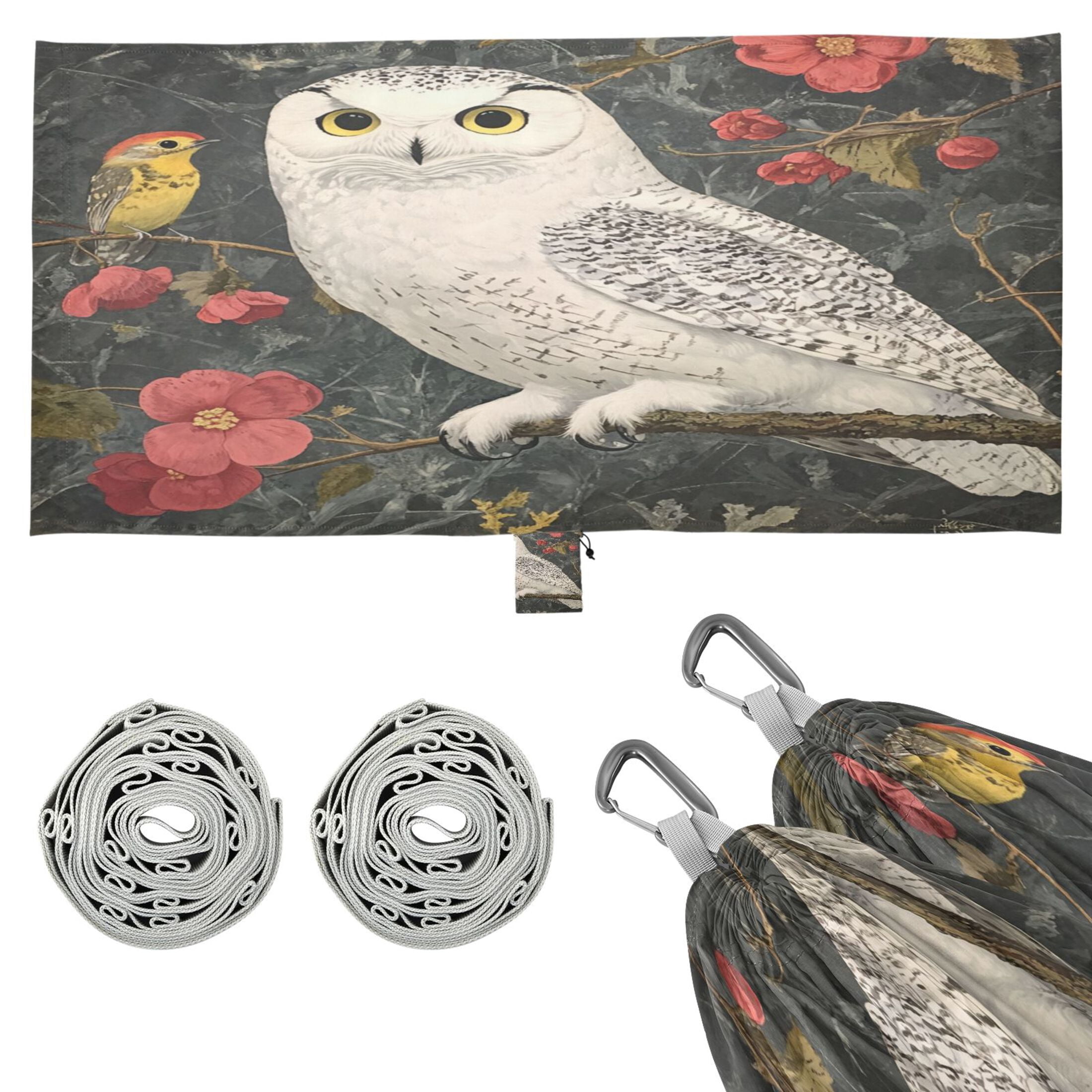 Wobogo Snowy Owl Camping Hammocks 330 lb Capacity with Tree Straps and Hanging Pockets for Outside Hiking Beach Backpack Travel