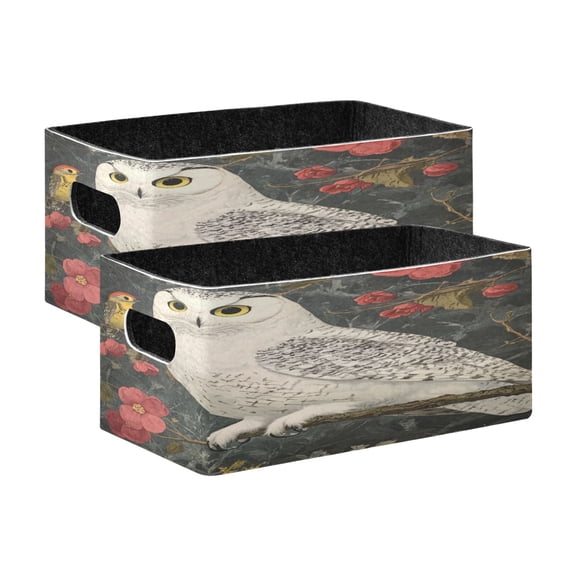 Wobogo Snowy Owl Decorative Folding Storage Basket Set of 2 for Desktop Bedroom Living Room Dressing Table