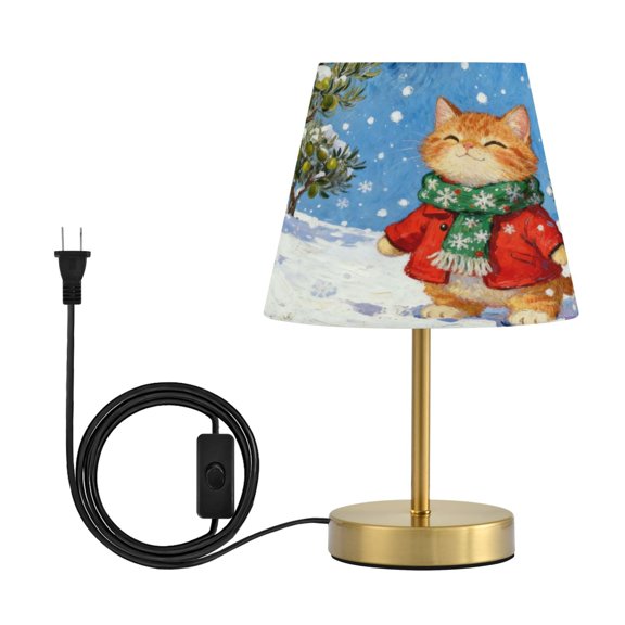 Wobogo Snowy Plump Orange Cat Table Lamps Three-channel Adjustable Lighted Antique Brass Metal Base Simple Modern Style for Bedroom Nightstands Living Room and Office