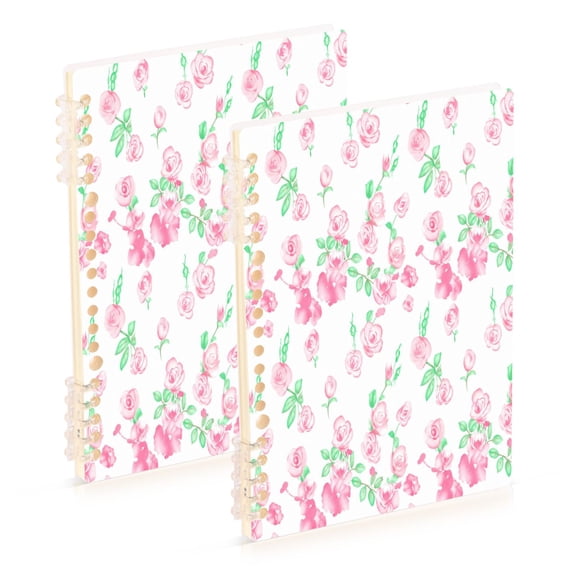 Wobogo Soft Pink Rose Print Notebook College Horizontal Grid Paper Ink Spill Resistant Water Resistant Cover 8.3x5.7x0.4in