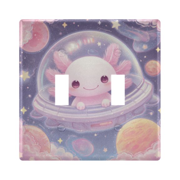 Wobogo Space Axolotl 2-hole Switch Plates PC Flame Retardant Plastic Material Glossy Finish Smooth Touch 4.56x4.48x0.27in