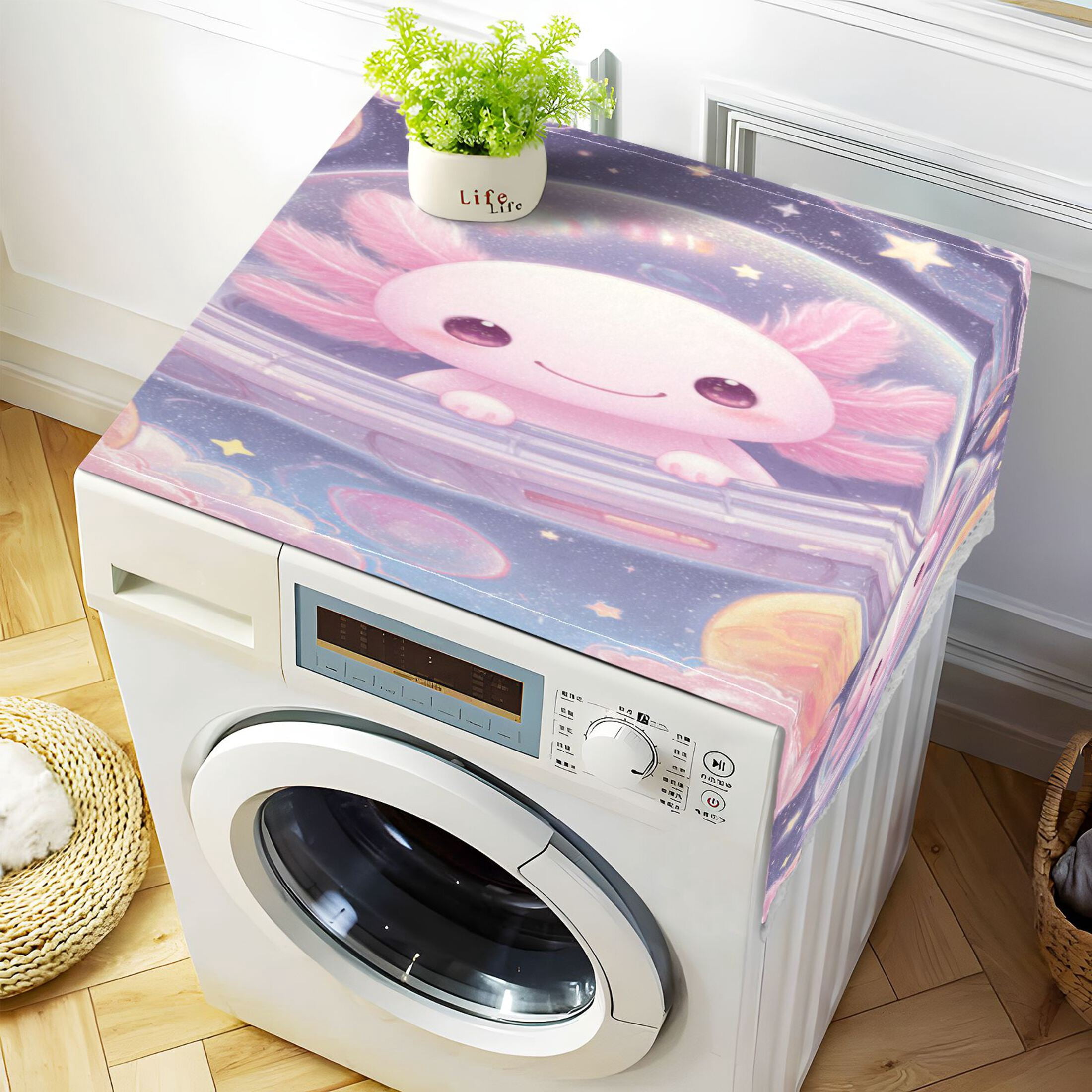 Wobogo Space Axolotl Washing Machine Cover Dustproof Washer Dryer Cover Waterproof Laundry Room Decorative Protector