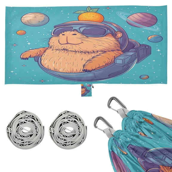 Wobogo Space Capybara Camping Hammocks 330 lb Capacity with Tree Straps and Hanging Pockets for Outside Hiking Beach Backpack Travel