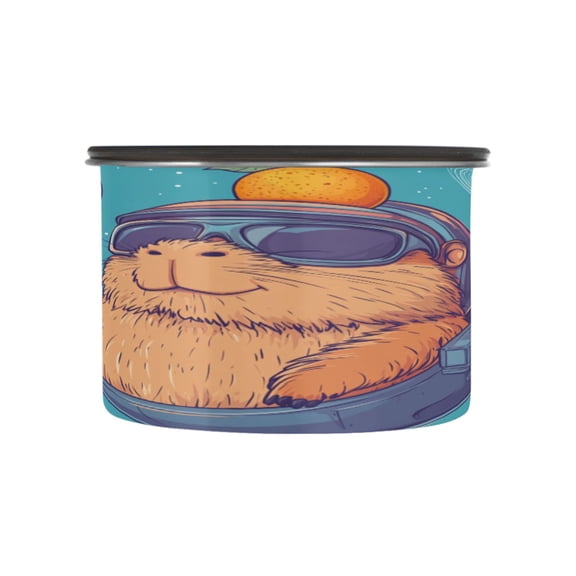 Wobogo Space Capybara Food Storage Jars 304 Food Grade Stainless Steel Canisters With Vacuum Airtight Lids for Coffee Snacks Nuts Cereal 500ML