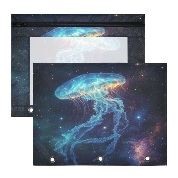 Wobogo Space Jellyfish A4 Size Clear Polyester File Pocket Set of 2 Zipper Home Work Office Organizer