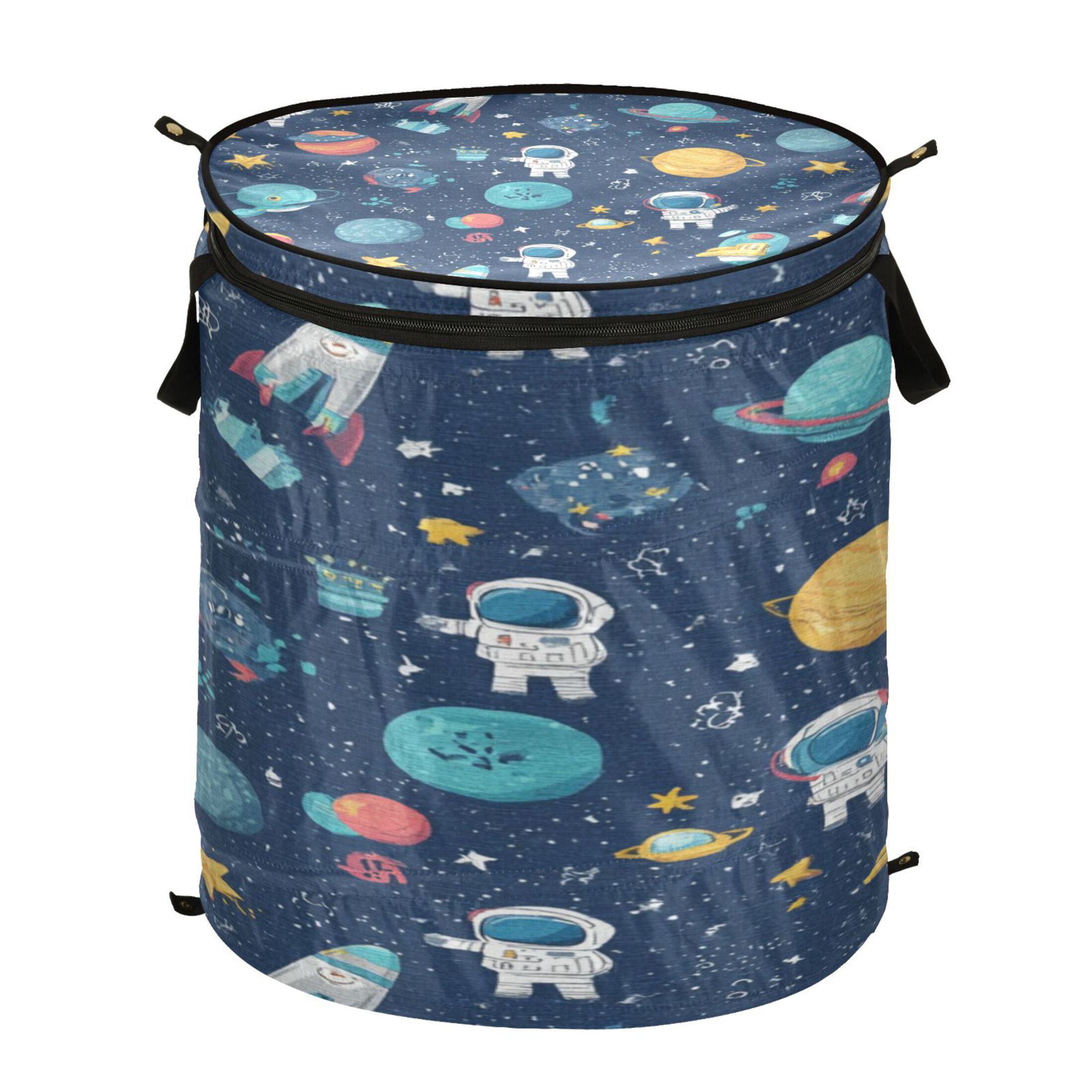 Wobogo Space Themed Foldable Laundry Baskets with Carry Handle Zipper Closure Travel Bathroom College Dorm Essentials