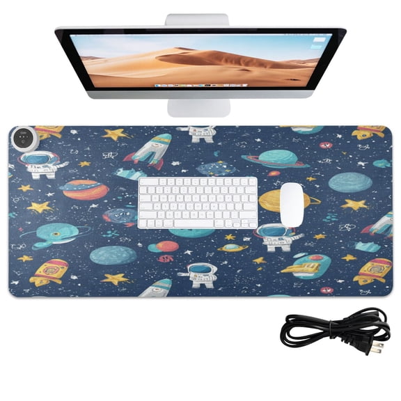 Wobogo Space Themed Heated Mouse Pad Extra-Large Desk Mat With 3 Heating Levels and 3-hour Auto Shut-Off Protection Ideal for Computer Keyboards Home Office Hand-warming Essential 31.5in 13in