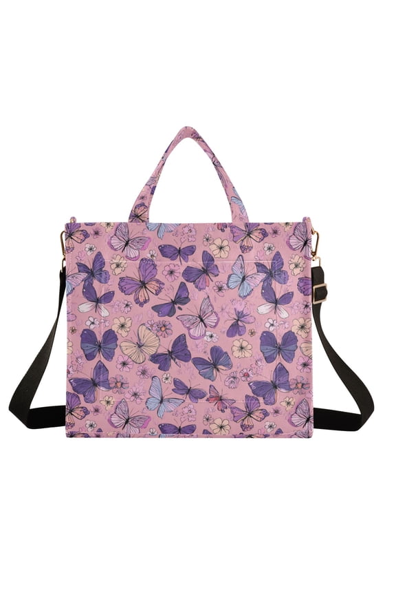 Wobogo Sparkling Butterfly Corduroy Tote Bag for Women Travel Crossbody Bag Purse Women Shoulder Bags Work Handbags Daily Commuter Bag 10.2×9inch