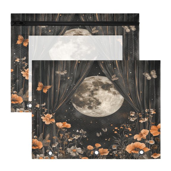 Wobogo Spiritual Night A4 Size Clear Polyester File Pocket Set of 2 Zipper Home Work Office Organizer