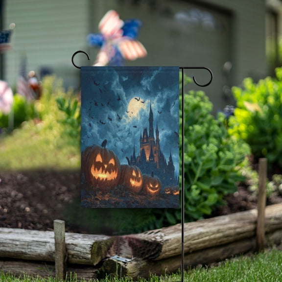 Wobogo Spooky Castle Garden Flag 12×18 Inch Double Sided For Outdoor Yard Decoration