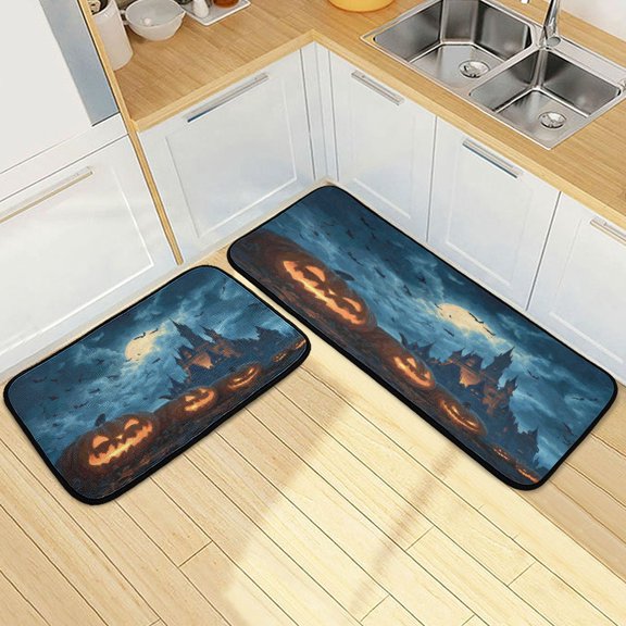 Wobogo Spooky Castle Kitchen Carpet Set of 2 Absorbent and Stain Resistant Non-slip Star Rubber Backing