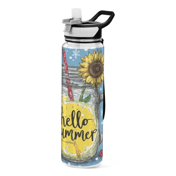 Wobogo Sports Water Bottle 34oz with Straw BPA-Free Tritan for Gym Travel & Outdoor Activities,Summer Lemonade Joy Print