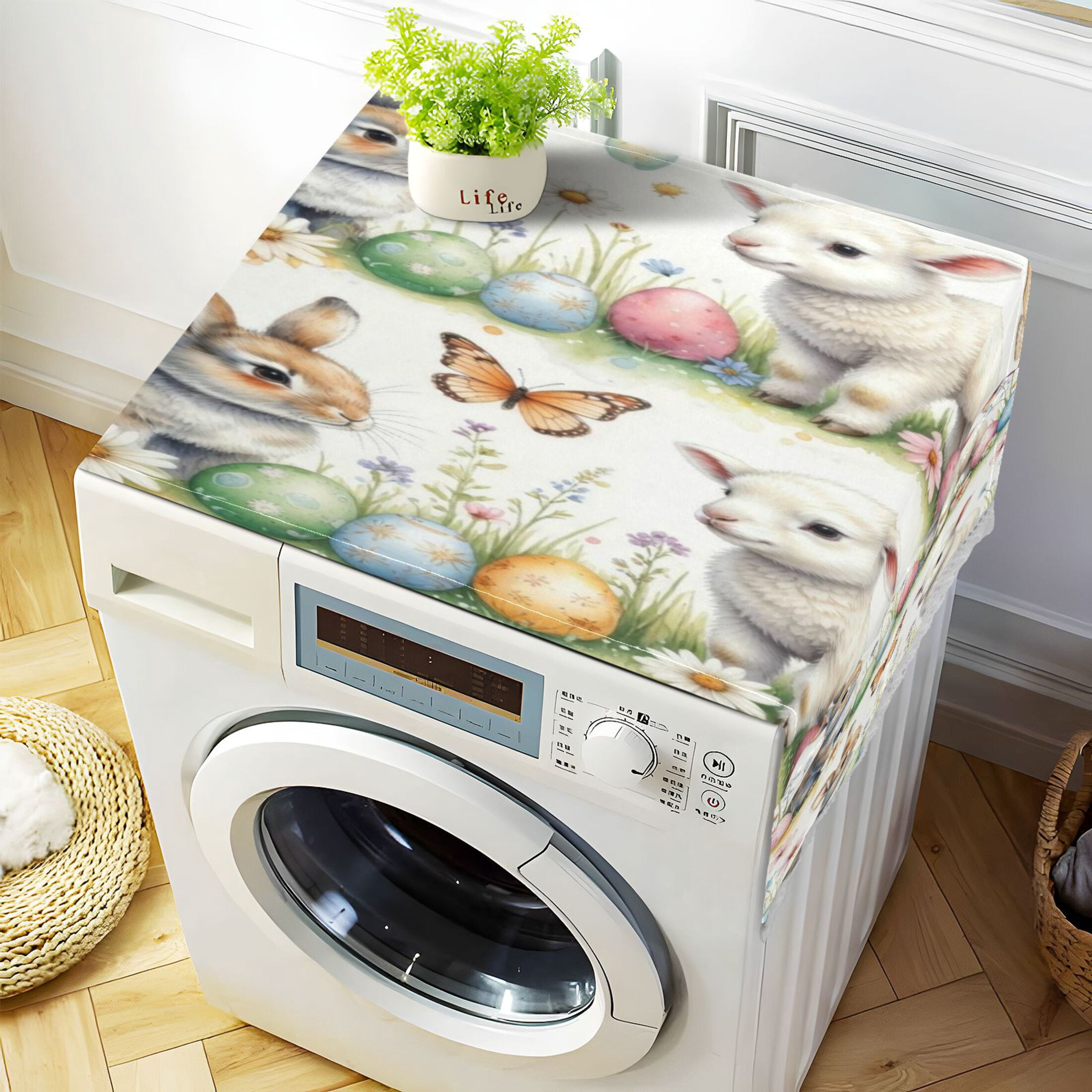 Wobogo Spring Bunny Lamb Washing Machine Cover Dustproof Washer Dryer Cover Waterproof Laundry Room Decorative Protector