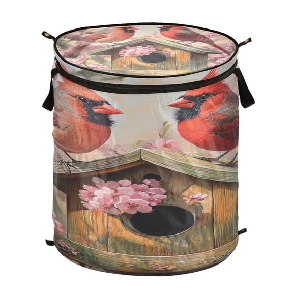 Wobogo Spring Cardinal Bird Foldable Laundry Baskets with Carry Handle Zipper Closure Travel Bathroom College Dorm Essentials
