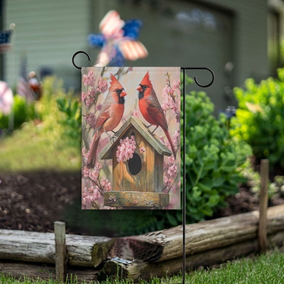 Wobogo Spring Cardinal Bird Garden Flag 12×18 Inch Double Sided For Outdoor Yard Decoration