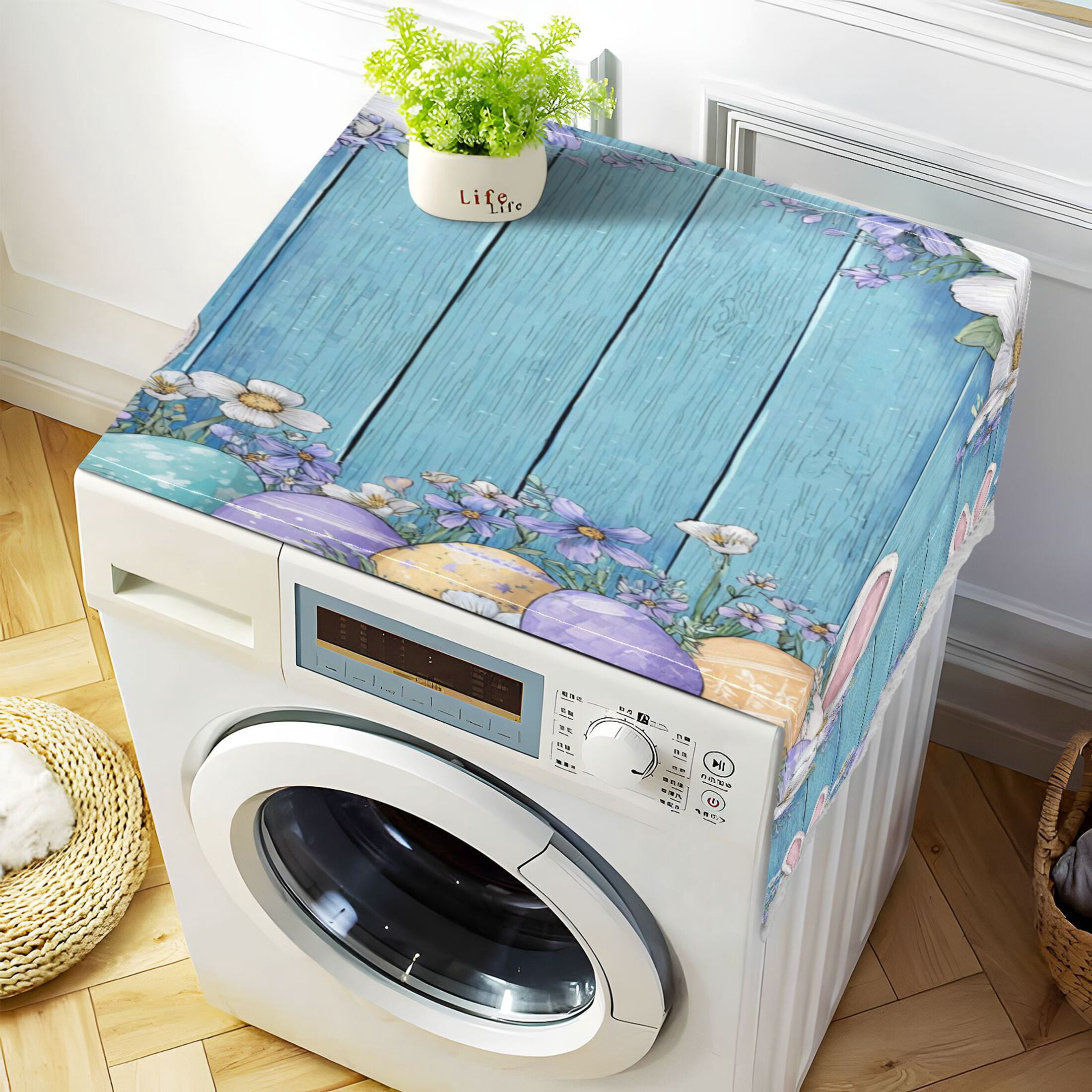 Wobogo Spring Floral Eggs Washing Machine Cover Dustproof Washer Dryer Cover Waterproof Laundry Room Decorative Protector