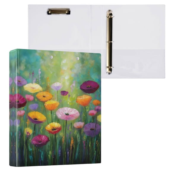 Wobogo Spring Wildflowers File Folders Extra Large Capacity to Hold 200 Sheets of Documents Hard Shell Ring Binder for School Home Office
