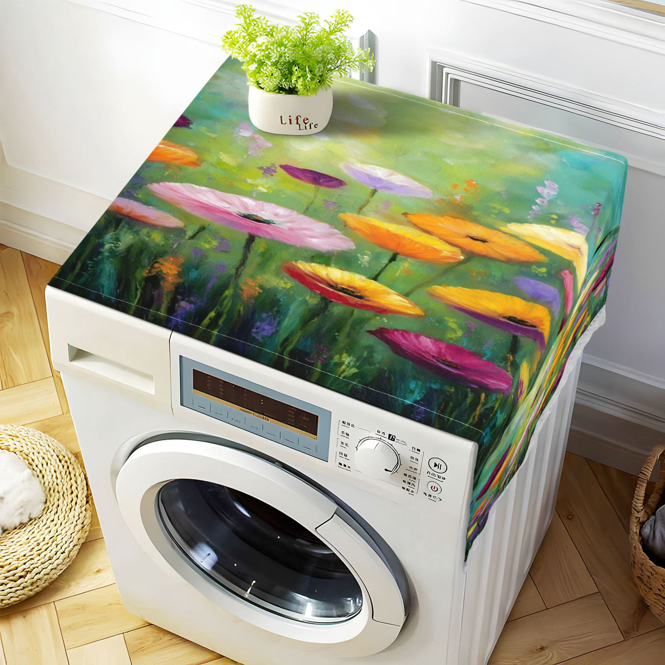 Wobogo Spring Wildflowers Washing Machine Cover Dustproof Washer Dryer Cover Waterproof Laundry Room Decorative Protector