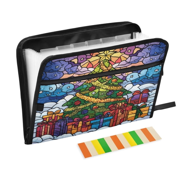 Wobogo Stained Glass Christmas Tree Expanding File Folder Letter Size Accordion Filing Organizer 13 Pocket Separate Organ Pocket