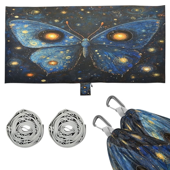 Wobogo Star Blue Butterfly Camping Hammocks 330 lb Capacity with Tree Straps and Hanging Pockets for Outside Hiking Beach Backpack Travel