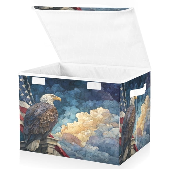 Wobogo Star Cloud Freedom Eagle Large Collapsible Storage Box Flip Lid Fabric Decorative Organizer Container Basket with Handles 16.512.611.8in