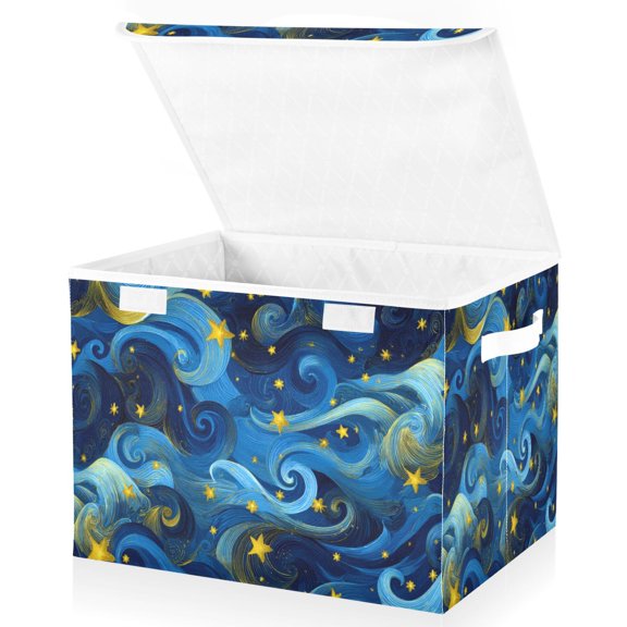 Wobogo Star Cloud Night Sky Large Collapsible Storage Box Flip Lid Fabric Decorative Organizer Container Basket with Handles 16.512.611.8in