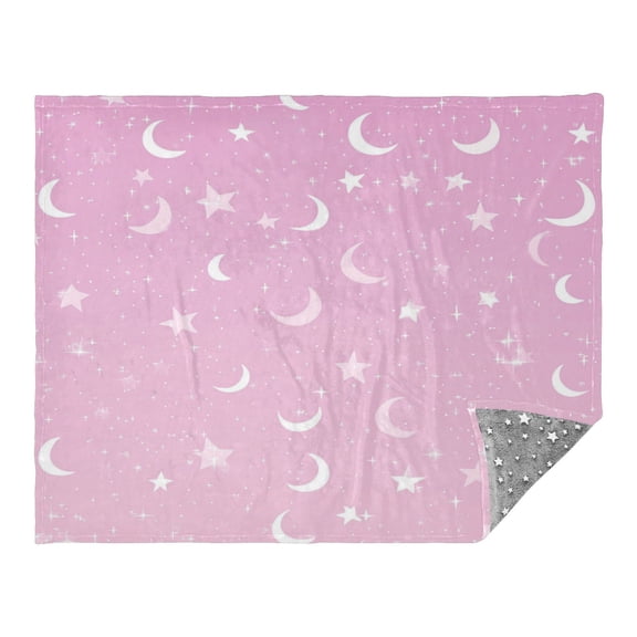 Wobogo Star Moon Pink Pattern Flannel Blanket Fluorescent Effect in The Dark Four Seasons of Comfortable and Soft Skin Friendly Sheet 70×55in