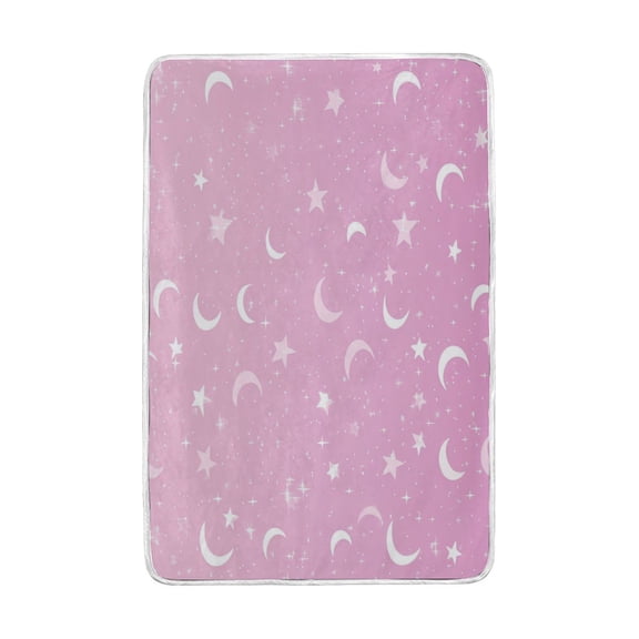 Wobogo Star Moon Pink Pattern Flannel Fleece Bed Blanket as Bedspread Coverlet Sofa Blankets (90x60in) Soft Lightweight Warm and Cozy