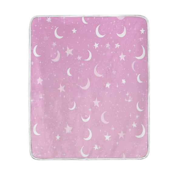 Wobogo Star Moon Pink Pattern Flannel Fleece Bed Blanket as Bedspread Coverlet Sofa blankets (50x60in) Soft Lightweight Warm and Cozy