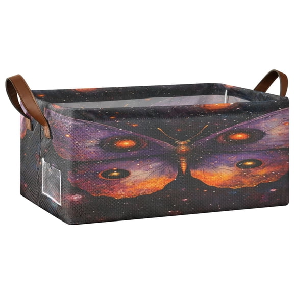 Wobogo Star Purple Butterfly Storage Basket Soccer Plaid Fabric Oversized Collapsible Hoard Box with Metal Iron Frame 16.9×11.4×7.7in