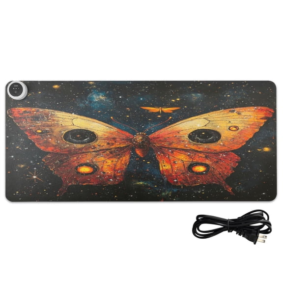 Wobogo Star Red Butterfly Heated Mouse Pad Extra-Large Desk Mat With 3 Heating Levels and 3-hour Auto Shut-Off Protection Ideal for Computer Keyboards Home Office Hand-warming Essential 31.5in  13in