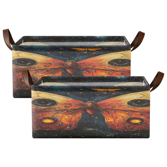Wobogo Star Red Butterfly Storage Basket Soccer Plaid Fabric Oversized Collapsible Hoard Box with Metal Iron Frame Two Piece Set 16.9×11.4×7.7in