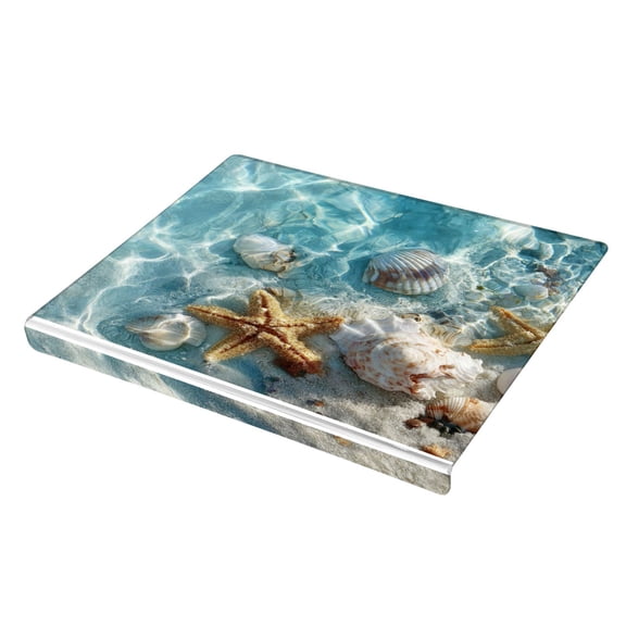 Wobogo Starfish Seashell on Beach Acrylic Cutting Board with Counter Lip 16.5"x13.4 Perfect for Bread Meat Veggies & More Great Kitchen Essential Gadgets & Decor