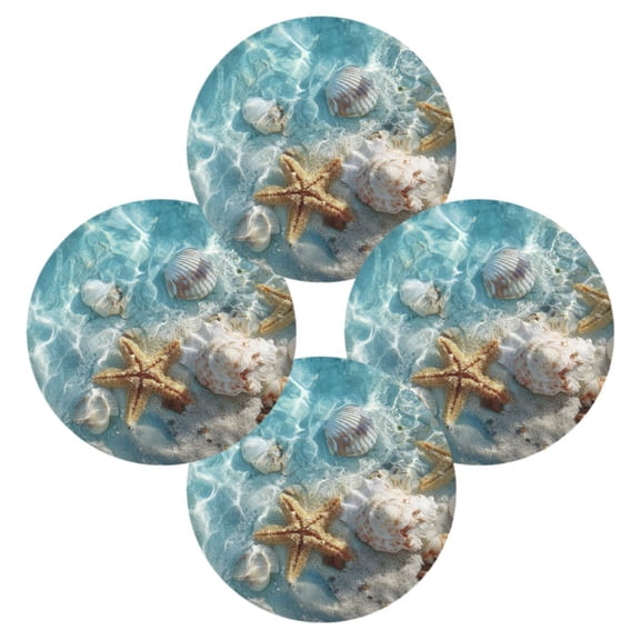 Wobogo Starfish Seashell on Beach Round Placemats Set of 4 Heat Resistant Washable Kitchen Table Decorations 15.4in