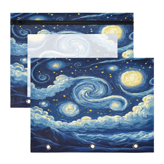 Wobogo Starry Night A4 Size Clear Polyester File Pocket Set of 2 Zipper Home Work Office Organizer