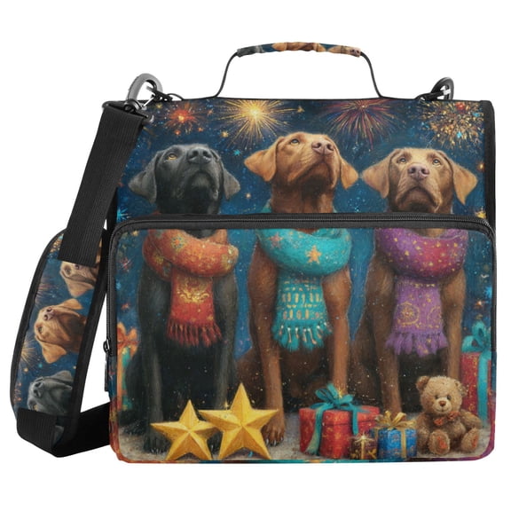 Wobogo Starry Night Labrador Ring Binder Bag 1.5in Folder Organizer with Shoulder Strap for 13Inch Laptop and 500 Sheets of Paper