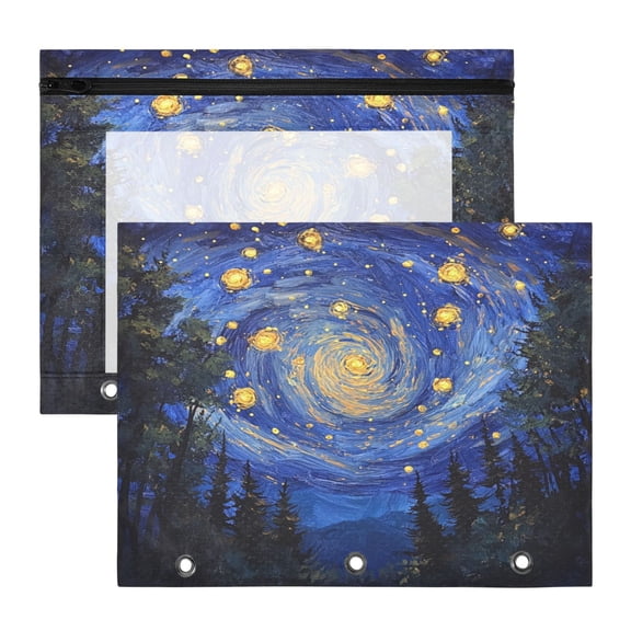 Wobogo Starry Night Sky A4 Size Clear Polyester File Pocket Set of 2 Zipper Home Work Office Organizer