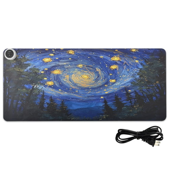 Wobogo Starry Night Sky Heated Mouse Pad Extra-Large Desk Mat With 3 Heating Levels and 3-hour Auto Shut-Off Protection Ideal for Computer Keyboards Home Office Hand-warming Essential 31.5in 13in