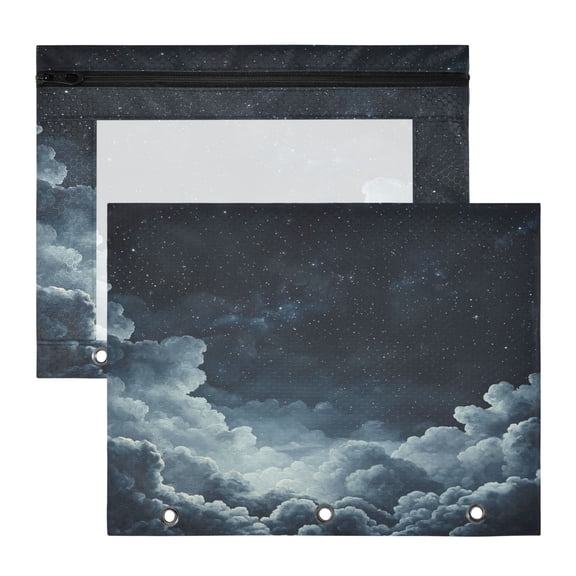 Wobogo Starry Night Sky Picture A4 Size Clear Polyester File Pocket Set of 2 Zipper Home Work Office Organizer