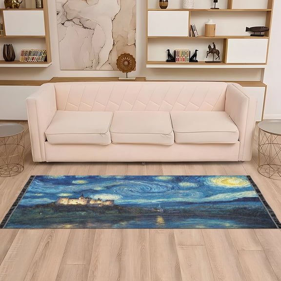 Wobogo Starry Night Style Castle Bedside Long Rug Delicate and Soft Decor Non Slip Carpet for Bed Room Corridor Entrance Balcony
