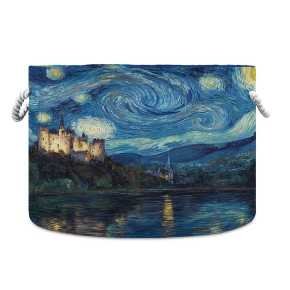 Wobogo Starry Night Style Castle Toy Storage Basket 2014in Canvas Laundry Hamper for Living Room Kids Room Bathroom Organizer