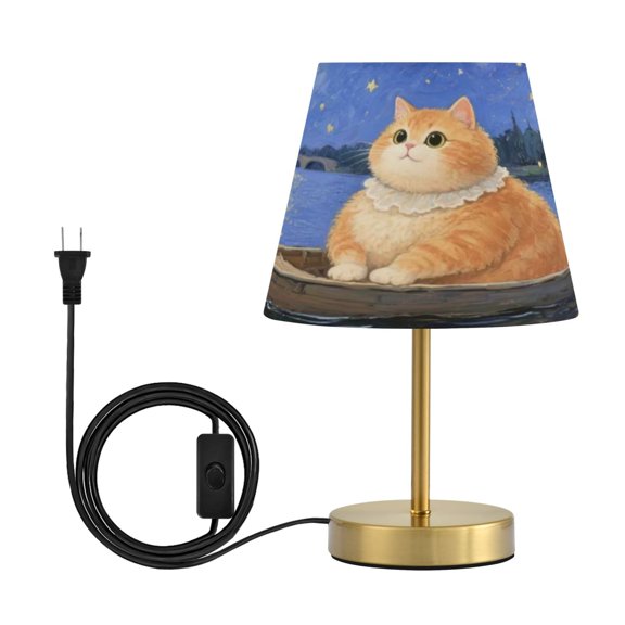 Wobogo Starry Orange Cat Table Lamps Three-channel Adjustable Lighted Antique Brass Metal Base Simple Modern Style for Bedroom Nightstands Living Room and Office