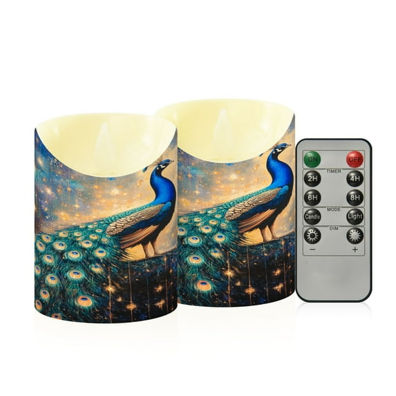 Wobogo Starry Peacock Flameless Candles with Remote Battery Operated Flickering LED Candles with Timer 2/4/6/8H Small Size