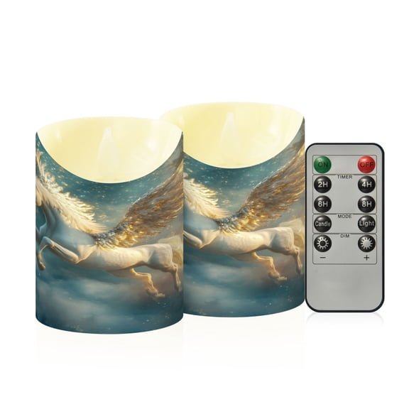 Wobogo Starry Sky Pegasus Flameless Candles with Remote Battery Operated Flickering LED Candles with Timer 2/4/6/8H Small Size