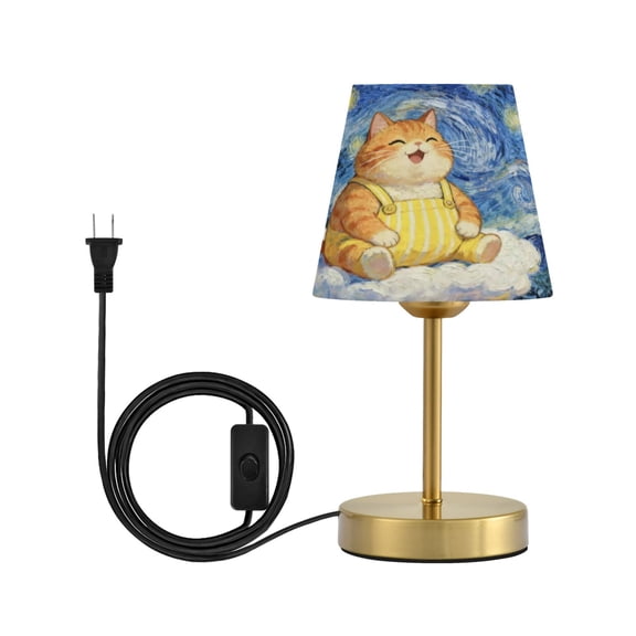 Wobogo Starry Sky Plump Cat Table Lamps Three-channel Adjustable Lighted Antique Brass Metal Base Simple Modern Style for Bedroom Nightstands Living Room and Office